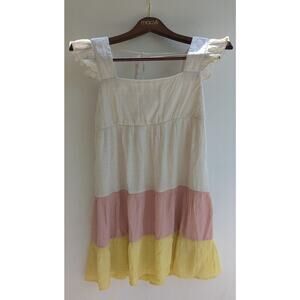 As U Wish Flutter Sleeve Pastel Colorblock Smocked Full Skirted Mini Dress M